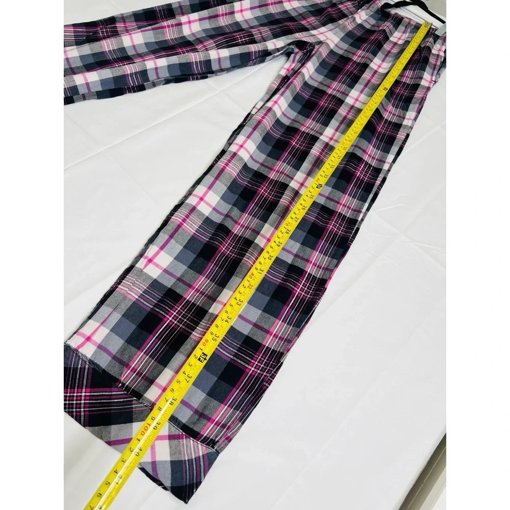 Victorias Secret 2PC Flannel Plaid Long Sleeve ButtonUp Shirt Pants Pink Black S